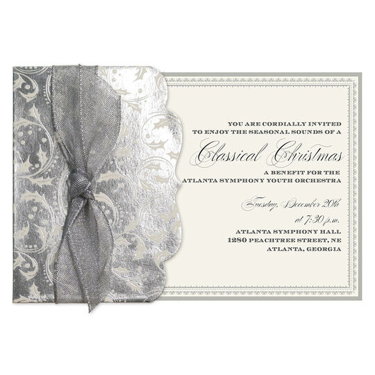 Silver Holly die-cut Swirl Side Pocket Invitations